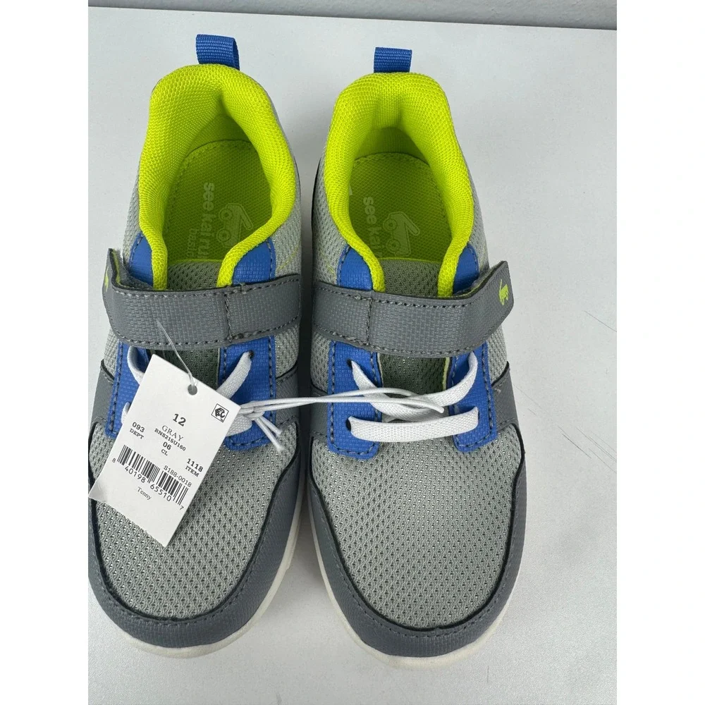 See Kai Run Basics Tenny Gray Blue Lime Green Mesh Sneakers Boys Size 12 NEW